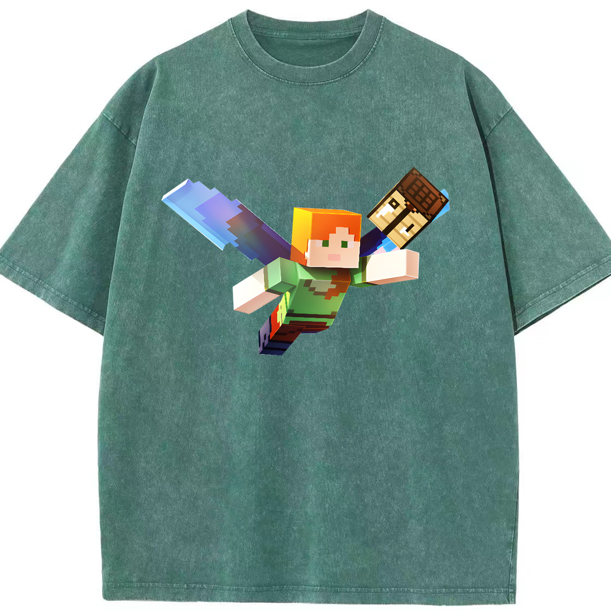 （画像用） マインクラフト ブロックの世界 Minecraft MC Block world 綿100% ヴィンテージ風 半袖Tシャツ（フロントプリント）